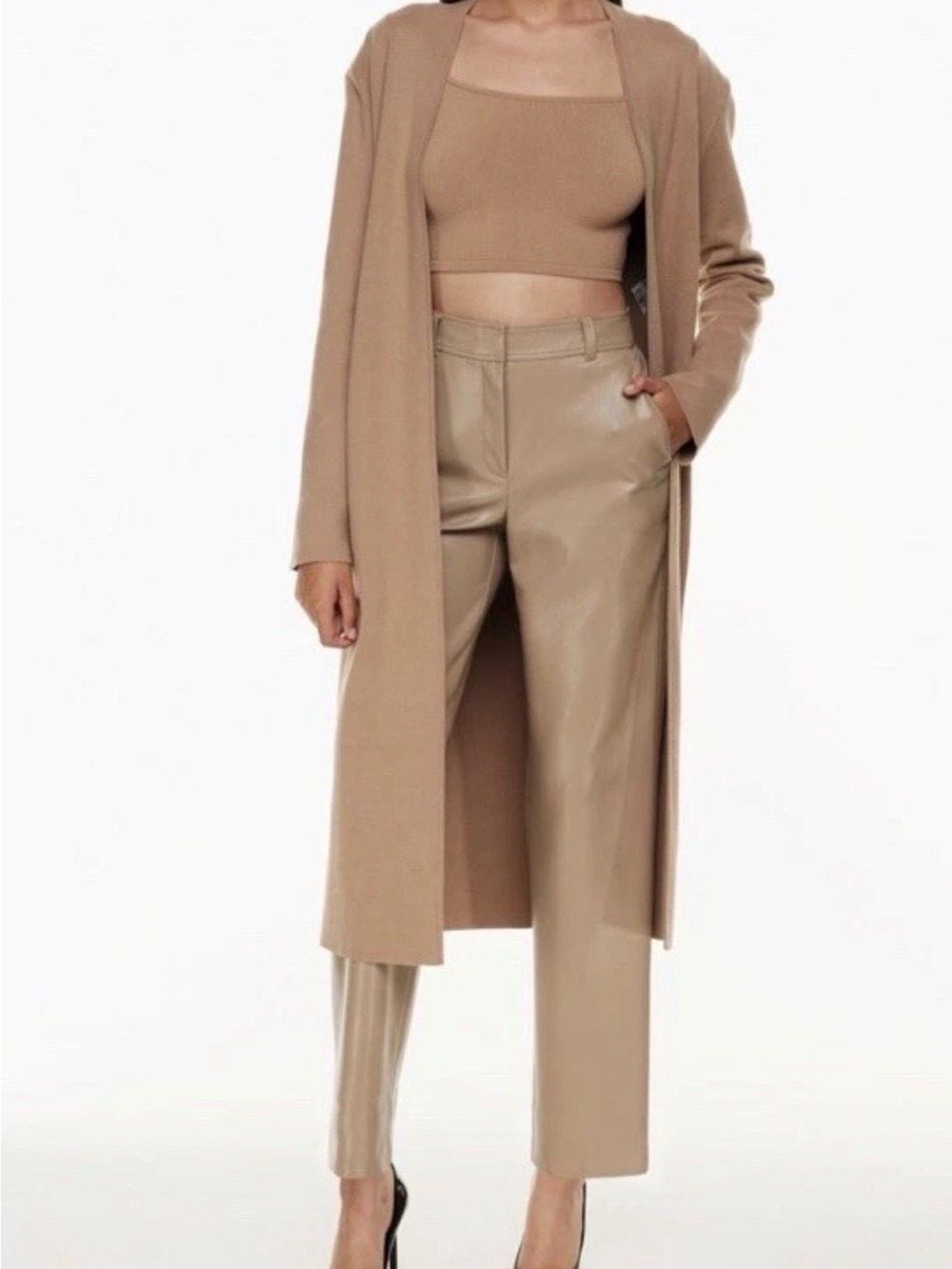 Aritzia Babaton Women's Command Vegan Leather Straight Leg Pants Beige Size 4